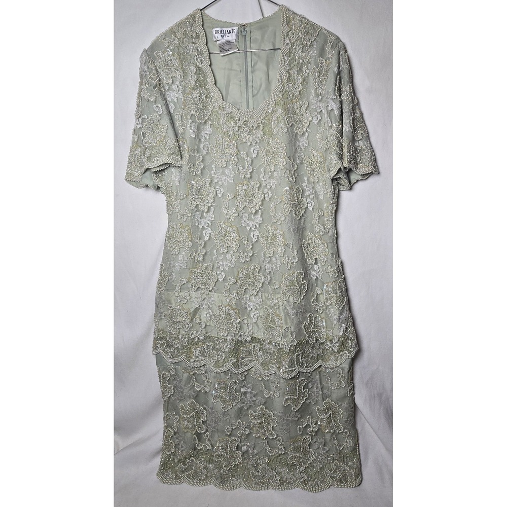 Brilliante‎ By JA Womens Sz MP Beaded Green Dress